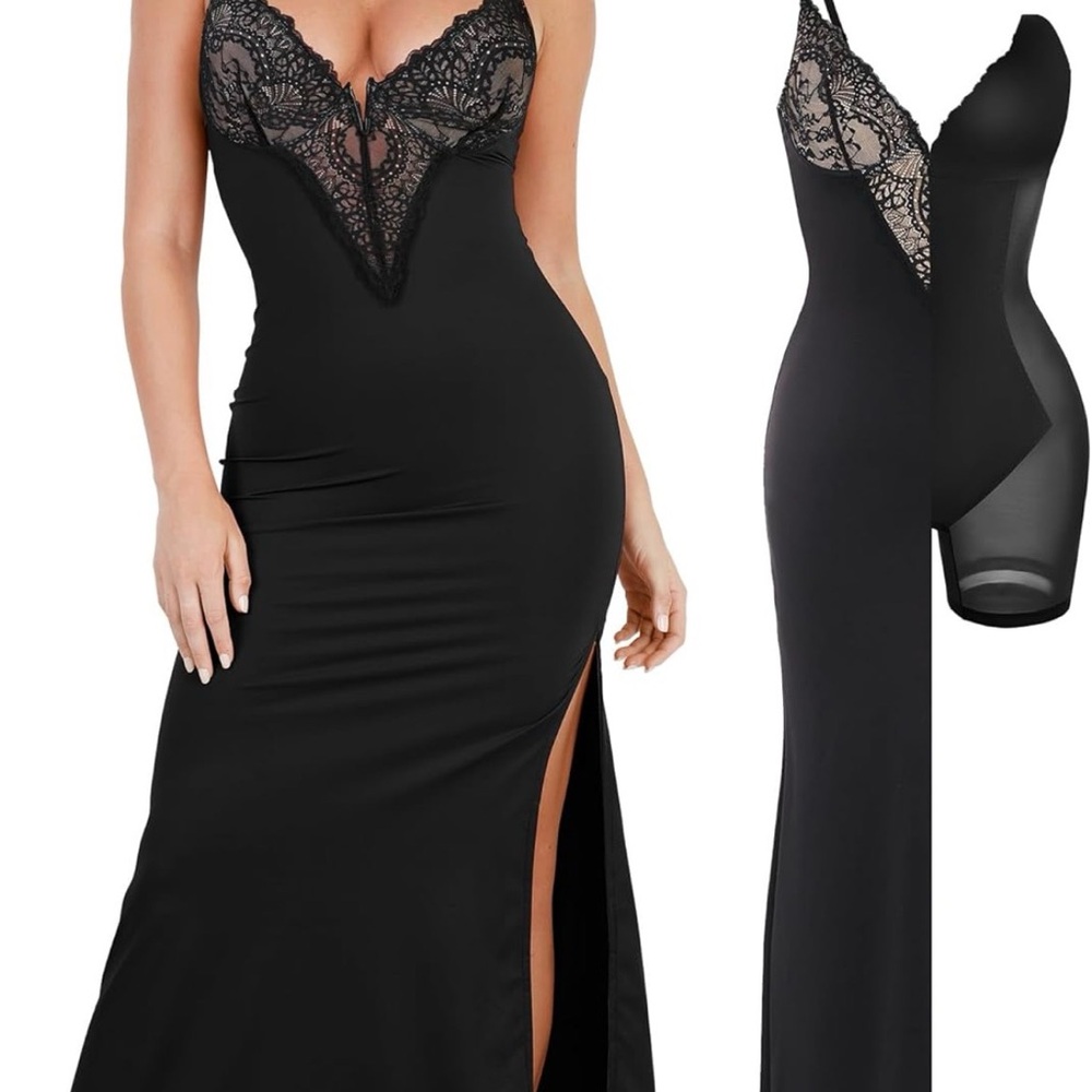 Popilush Elegant Black Lace Slip Dress